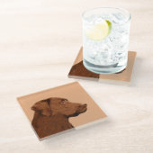 ラブラドールレトリバー(チョコ絵画ー) - Dog Art ガラスコースター (アングル)