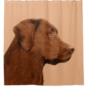 ラブラドールレトリバー(チョコ絵画ー) - Dog Art シャワーカーテン