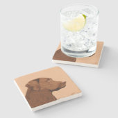 ラブラドールレトリバー(チョコ絵画ー) - Dog Art ストーンコースター (横)