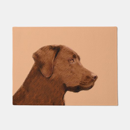 ラブラドールレトリバー(チョコ絵画ー) - Dog Art ドアマット (正面)