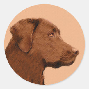 ラブラドールレトリバー(チョコ絵画ー) - Dog Art ラウンドシール