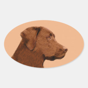 ラブラドールレトリバー(チョコ絵画ー) - Dog Art 楕円形シール