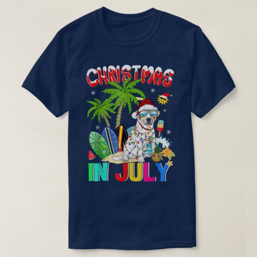 ラブラドールレトリバーinサンタハットクリスマス7月 tシャツ (デザイン正面)