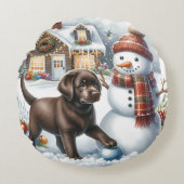 ラブラドールレトリーブクリスマス雪だるまパピードッグ ラウンドクッション (正面)