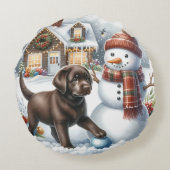 ラブラドールレトリーブクリスマス雪だるまパピードッグ ラウンドクッション (裏面)