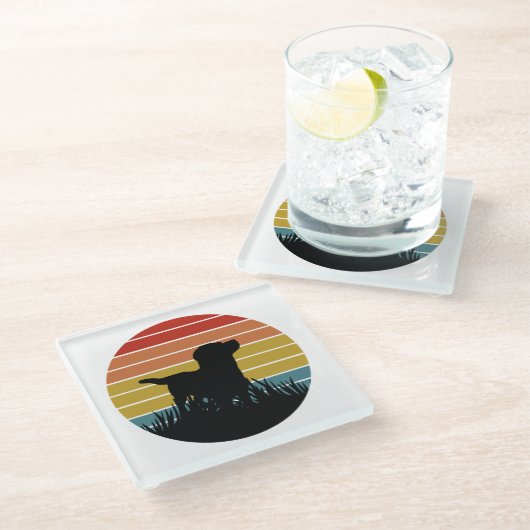ラブラドールレトロサンセット ガラスコースター (アングル)