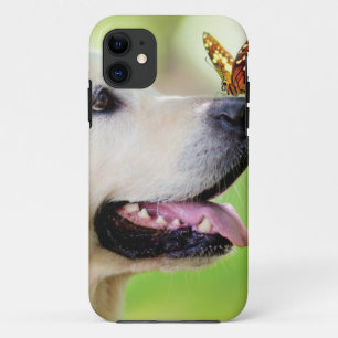ラブラドール及び蝶装飾用クッション iPhone 11 ケース