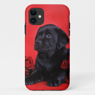 ラブラドール子犬とバラ iPhone 11 ケース