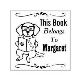 ラブラドール子犬、所属、図書館、本のラベル セルフインキングスタンプ