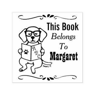 ラブラドール子犬、所属、図書館、本のラベル セルフインキングスタンプ