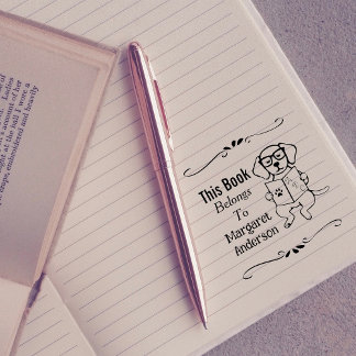 ラブラドール子犬、所属、図書館、本のラベル セルフインキングスタンプ