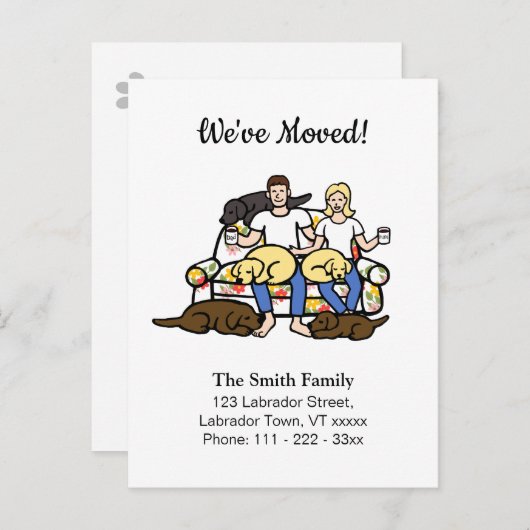 ラブラドール家族の漫画の移動発表 案内ポストカード (正面/裏面)