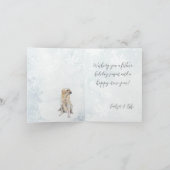 ラブラドール犬が雪に覆われた冬のシーン シーズンカード (内部)