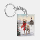 ラブラドール犬と雪のクリスマス キーホルダー (正面左)