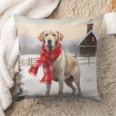 ラブラドール犬と雪のクリスマス クッション (ブランケット)