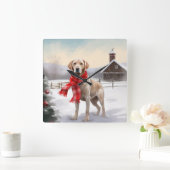 ラブラドール犬と雪のクリスマス スクエア壁時計 (ホーム)