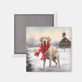 ラブラドール犬と雪のクリスマス マグネット (正面/裏面)