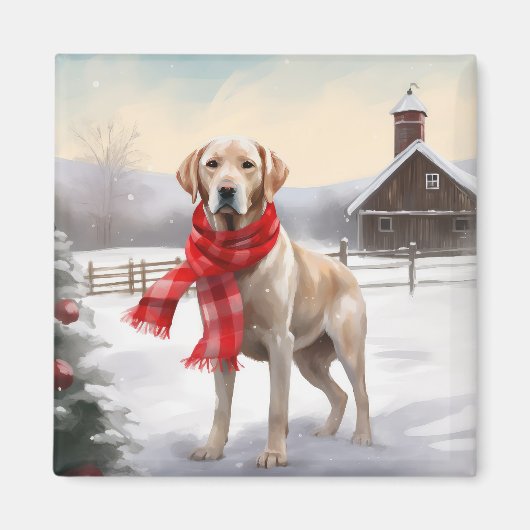 ラブラドール犬と雪のクリスマス マグネット (正面)