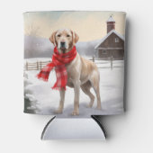 ラブラドール犬と雪のクリスマス 缶クーラー (正面)
