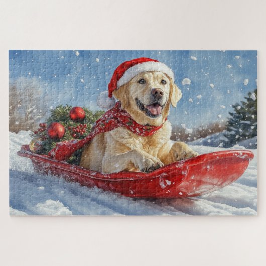 ラブラドール犬のそり遊び 雪を降らせて クリスマス ジグソーパズル (横)