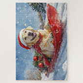 ラブラドール犬のそり遊び 雪を降らせて クリスマス ジグソーパズル (縦)