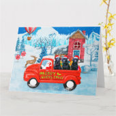 ラブラドール犬のクリスマス配達トラック雪 カード (黄色い花)