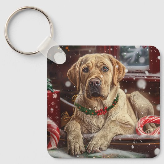 ラブラドール犬のクリスマス キーホルダー (正面)