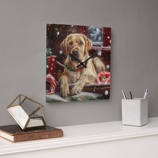 ラブラドール犬のクリスマス スクエア壁時計 (オフィス)
