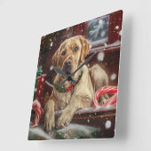 ラブラドール犬のクリスマス スクエア壁時計 (傾斜)