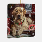 ラブラドール犬のクリスマス セラミックオーナメント (右)