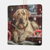 ラブラドール犬のクリスマス セラミックオーナメント (左)