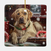 ラブラドール犬のクリスマス セラミックオーナメント (裏面)