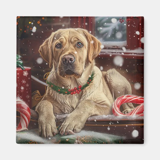 ラブラドール犬のクリスマス マグネット (正面)