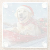 ラブラドール犬のソリで雪のクリスマス ガラスコースター (裏面)
