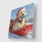 ラブラドール犬のソリで雪のクリスマス スクエア壁時計 (傾斜)