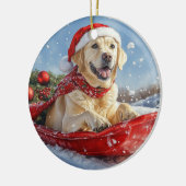 ラブラドール犬のソリで雪のクリスマス セラミックオーナメント (左)