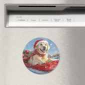ラブラドール犬のソリで雪のクリスマス マグネット (インサイチュ (食洗機))