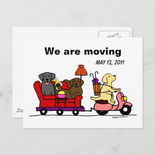 ラブラドール犬の漫画の動く発表 案内ポストカード (正面/裏面)