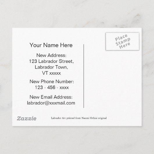 ラブラドール犬の漫画の動く発表 案内ポストカード (裏面)