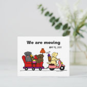 ラブラドール犬の漫画の動く発表 案内ポストカード (スタンド正面)