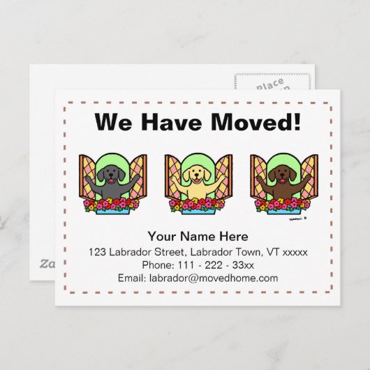 ラブラドール犬の漫画の動く発表 案内ポストカード (正面/裏面)