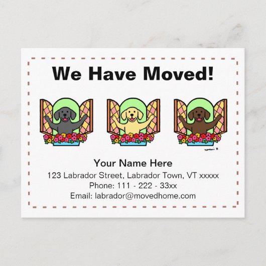 ラブラドール犬の漫画の動く発表 案内ポストカード (正面)