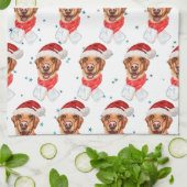 ラブラドール犬はクリスマスを育てる キッチンタオル (折り畳み)