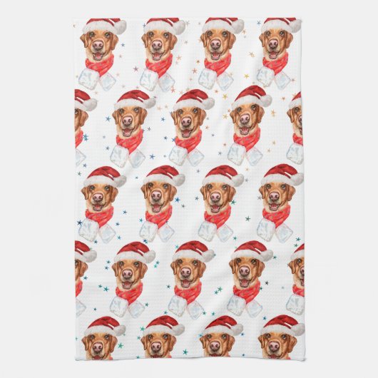 ラブラドール犬はクリスマスを育てる キッチンタオル (縦)