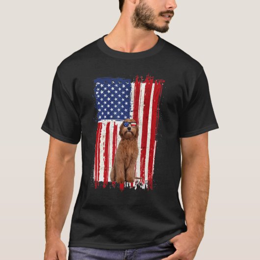 ラブラドール犬アメリカ国旗Juの愛国的な4番目 Tシャツ (正面)