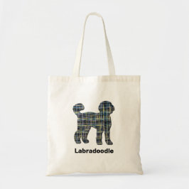 ラブラドール犬シルエットイエロー&ブルーグリッド線 トートバッグ