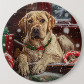 ラブラドール犬 クリスマス フェスティブ 缶バッジ (正面)