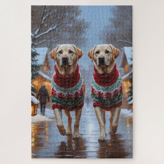 ラブラドール犬 クリスマス 雪 ホリデー ジグソーパズル (縦)