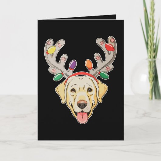 ラブラドール犬 トナカイの角 クリスマスライト カード (正面)
