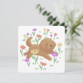 ラブラドール花イラストレーション サンキューカード (スタンド正面)